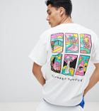 Crooked Tongues Oversized T-shirt In White With Grid Print - White