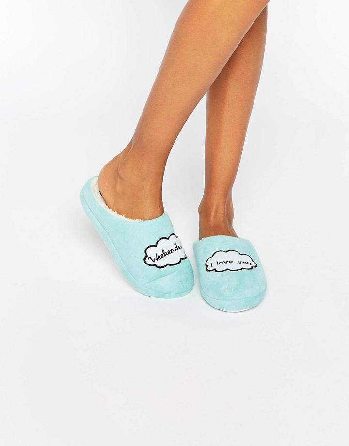 Daisy Street Weekend I Love You Slippers - Blue