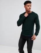 Asos Muscle Fit Lightweight Textured Sweater In Bottle Green - Green