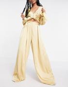 Asos Design Set Satin Wide Leg Pants-yellow