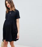 Asos Design Maternity Mini Smock Dress With Pockets And Button Front - Black