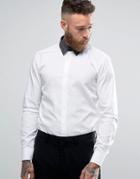 Hugo By Hugo Boss Smart Shirt In White Slim Fit Print Collar - White