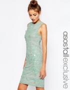 Asos Tall Midi Printed Shift Dress With Embellishment