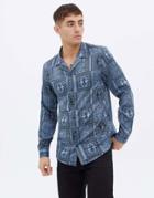 New Look Long Sleeve Satin Shirt With Bandana Print In Blue