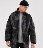 Asos Design Tall Parka Jacket Dark Camo Print-black