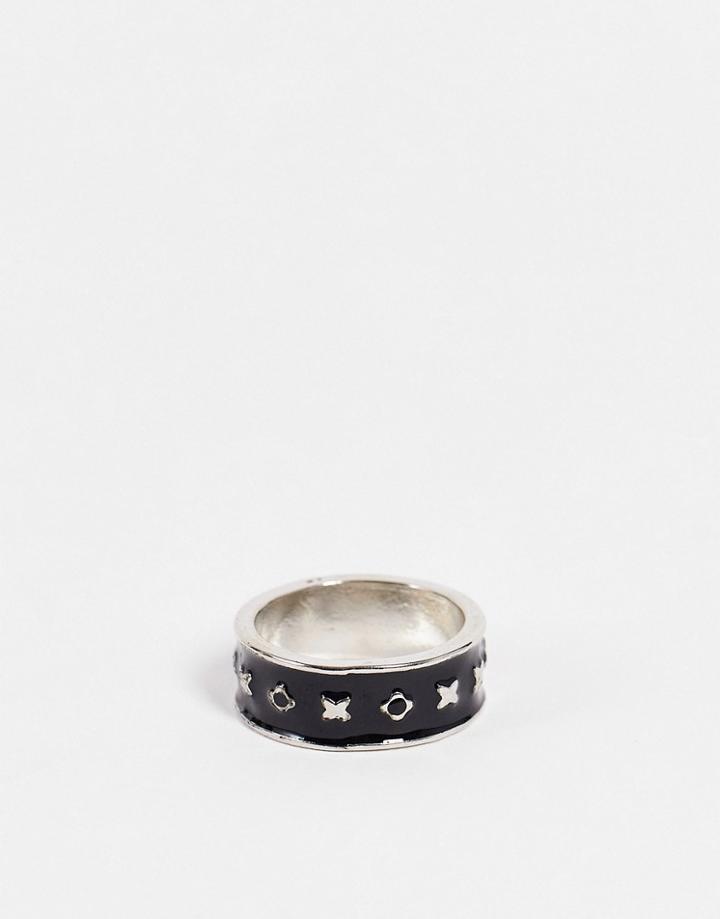 Asos Design Band Ring With Monogram Design In Black