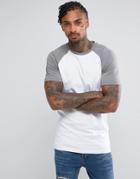 Asos Contrast Longline Muscle Raglan T-shirt In White/gray - White