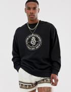 Asos Design Oversized Sweatshirt With Shiny Snake Print In Black - Black