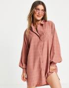 Lola May Oversized Dip Hem Shirt Dress In Rust Check-red