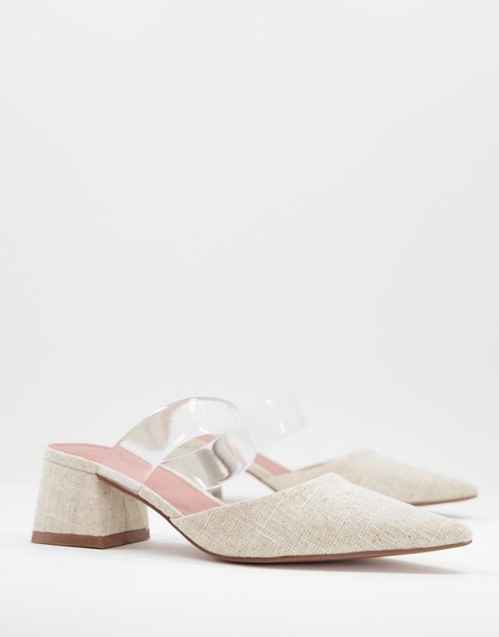 Asos Design Shy Mid Heeled Mules In Natural-neutral