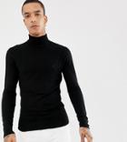 Heart & Dagger Muscle Fit Roll Neck Sweater In Black - Black