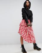 Asos Red Gingham Deconstructed Midi Skirt - Red