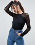 Asos Top With Contrast Mesh Insert - Black