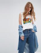 Rvca Boyfriend Tank Top With Palm Logo - White