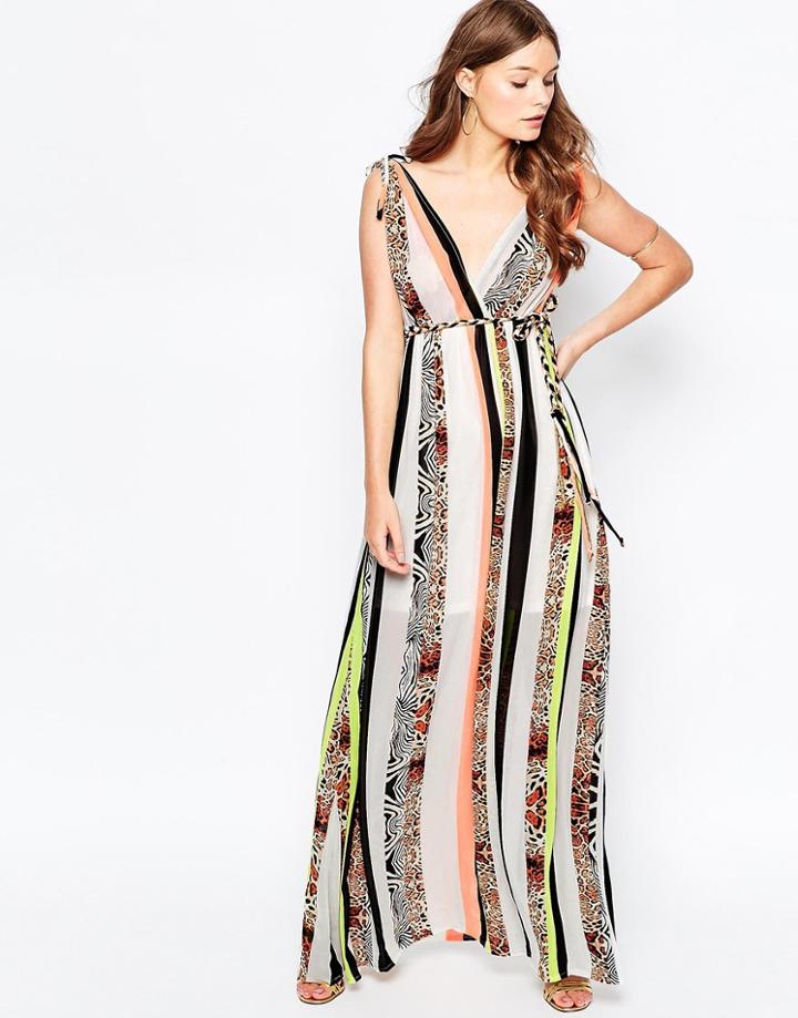 Traffic People Jungle Fever Surprise Maxi Dress In Mixed Animal Print - Orange