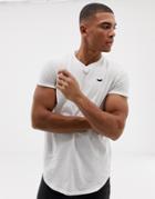 Hollister Solid Curved Hem T-shirt Seagull Logo Slim Fit In White - White