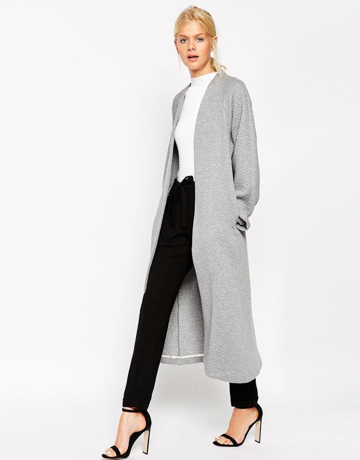 Asos Textured Jersey Maxi Jacket - Gray Marl