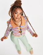Asos Design Collared Cardigan In Space Dye With Contrast Seam-multi