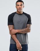 Asos T-shirt With Contrast Raglan Sleeves In Charcoal - Black