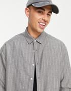 Asos Design Oversized Shirt In Gray Flannel Stripe-grey