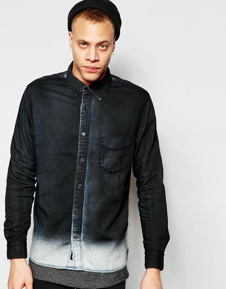 Cheap Monday Denim Shirt Air Black Overspray - Contrast Melange