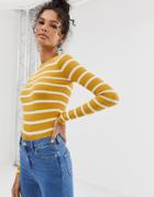 Brave Soul Skinny Rib Stripe Sweater In Mustard - Yellow