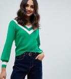 Miss Selfridge Sweater With Chevron In Green-multi