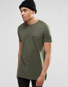 Asos Longline Logo T-shirt With Crew Neck In Green - Rifle Green