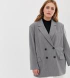 Asos Design Curve Dad Suit Blazer In Gray Pinstripe - Multi