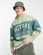 Asos Actual Oversized Hoodie In Color Block Polar Fleece With Logo Applique In Green