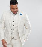 Gianni Feraud Plus Skinny Fit Wedding Windowpane Check Suit Jacket - Cream