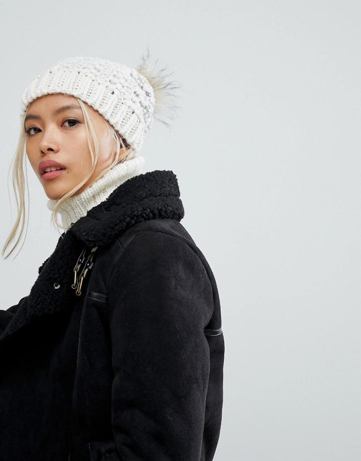 Boardmans Chunky Knit Beanie Hat With Pom Pom - Beige