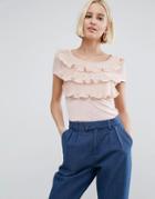 Vero Moda Tiered Ruffle Front Shirt With Cap Sleeves - Pink