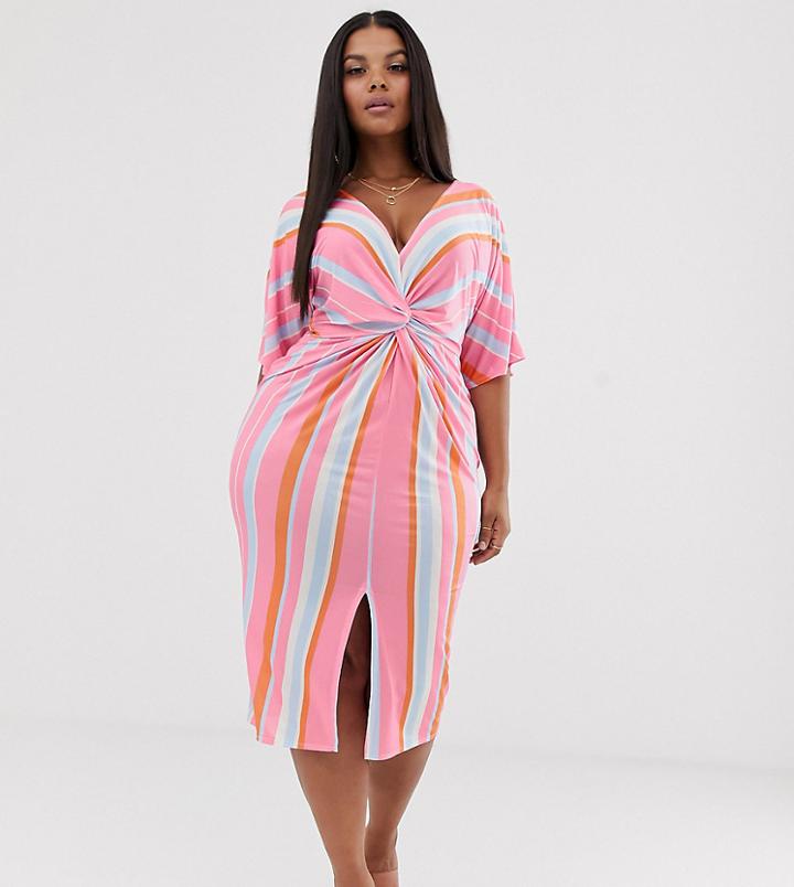 Missguided Plus Twist Front Midi Dress In Stripe - Multi
