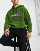 Asos Daysocial Oversized Hoodie In Teddy Fleece With Logo Embroidery In Green