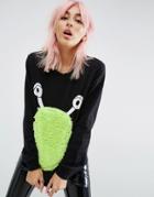 Asos Halloween Sweatshirt With Furry Monster - Gray