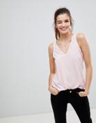 Asos Design Tank With V-neck In Linen Mix - Pink
