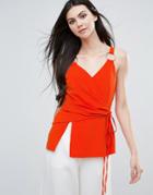 Lavish Alice Top With Ruched Side And D-ring Detail - Orange