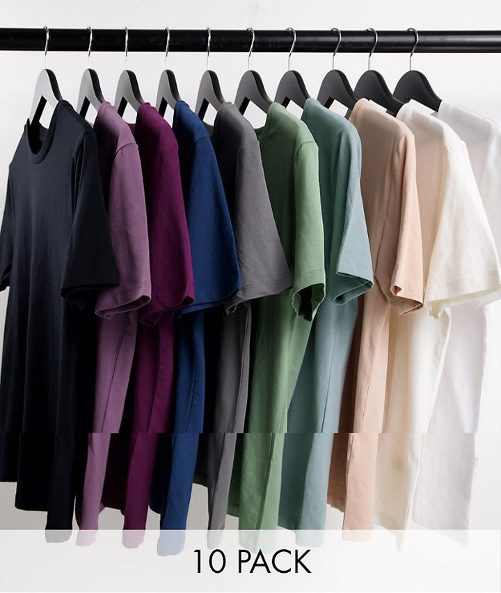 Asos Design 10 Pack Organic Cotton Blend Muscle Fit T-shirt With Crew Neck In Multi