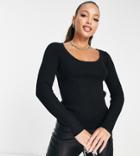 Asos Design Tall Sweater With Scoop Neck With Rib Bust Detail In Black