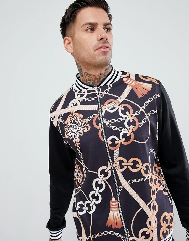 Boohooman Track Jacket With Chain Zip In Black - Black