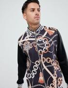 Boohooman Track Jacket With Chain Zip In Black - Black