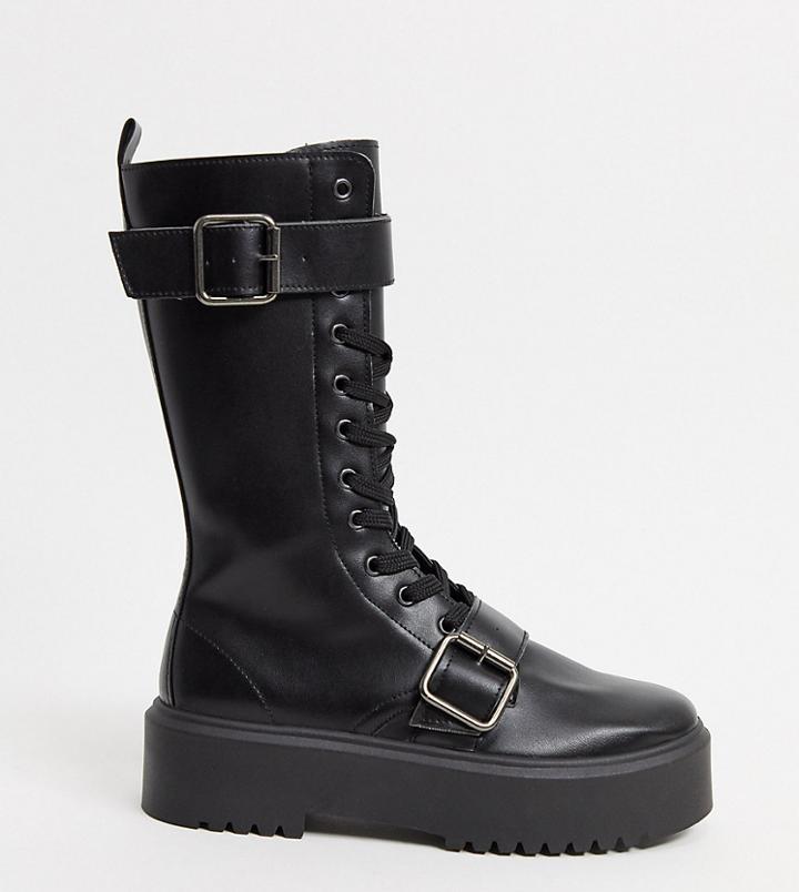 Asos Design Wide Fit Ashford Chunky Buckle Boots In Black