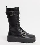 Asos Design Wide Fit Ashford Chunky Buckle Boots In Black