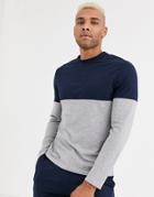 Asos Design Organic Long Sleeve T-shirt With Contrast Yoke In Gray Marl