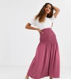 Asos Design Petite Shirred Bask Maxi Skirt-pink