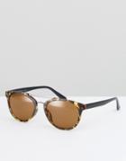 Selected Homme Round Sunglasses In Tortoiseshell - Brown