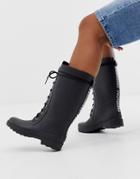 Asos Design Ground Chunky Lace Up Rain Boot In Black