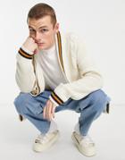 Asos Design Knitted Cricket Cardigan In Cream-neutral