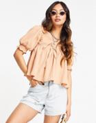 Asos Design Natural Crinkle Square Neck Sun Top In Dusty Rose-pink